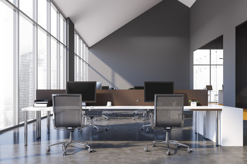 Panoramic gray open space office interior