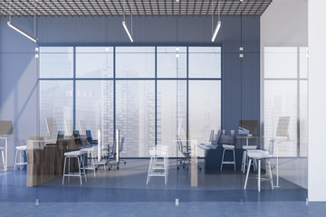 White and blue open space office and hall