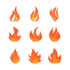 Set of fire on white background. Vector illustration 