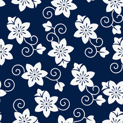 Beautiful seamless vector floral pattern background with tropical flowers. Perfect for wallpapers, web page backgrounds, surface textures, textile. Classic Japan Decor, Asian Backdrop or Simple Kimono