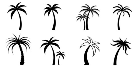 Fototapeta na wymiar set of silhouettes of palm trees