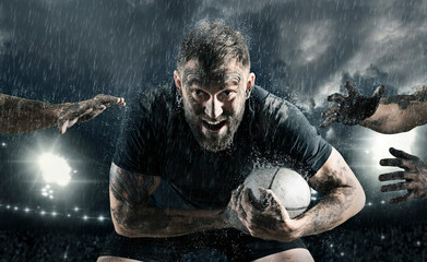 Rugby football player in action