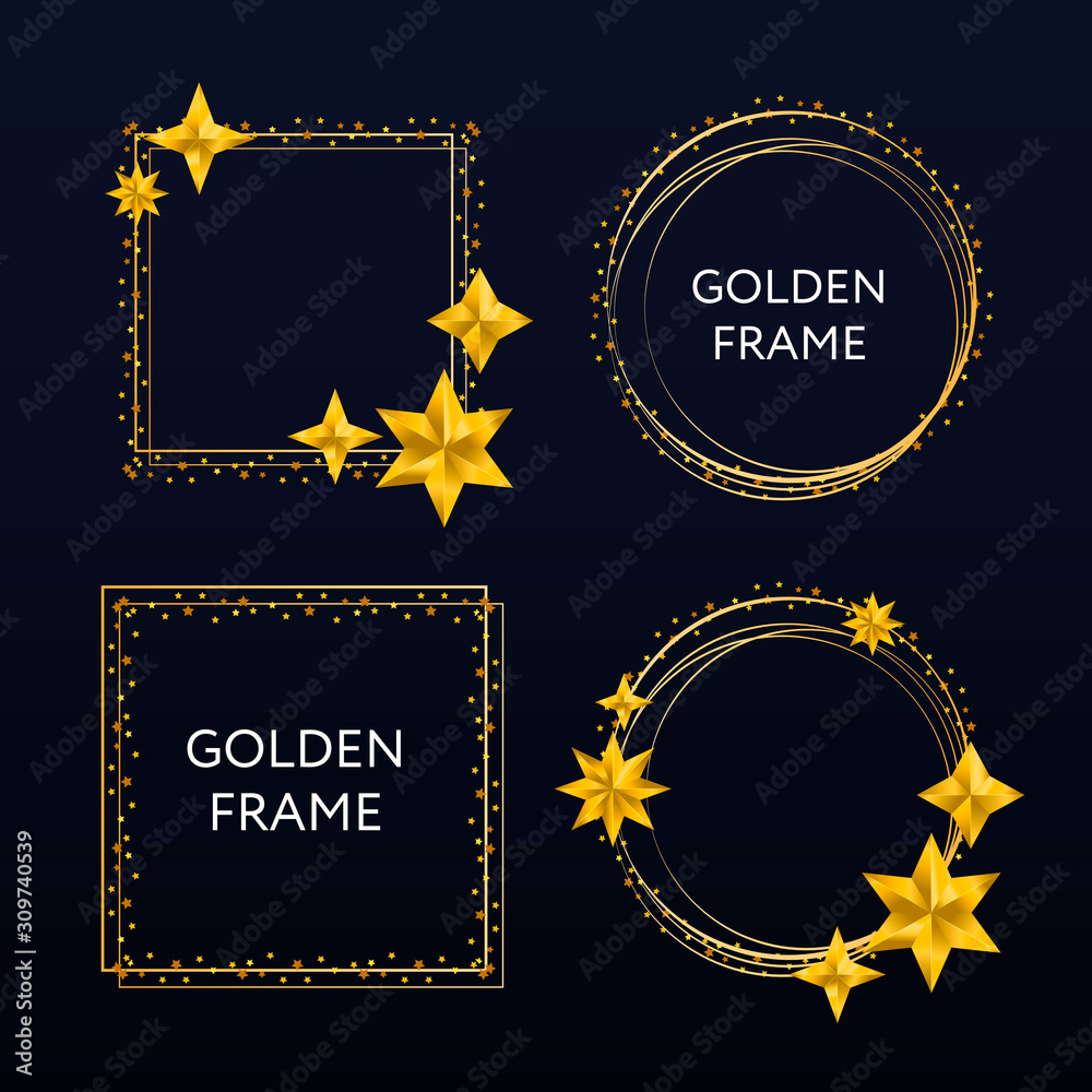 Canvas Prints Vector golden frame. Shining rectangle banner. Isolated on black transparent background. Vector illustration, set