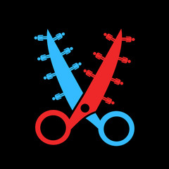 Social polarization - Scissors are dividing and sorting divided society into two separated, polarized, segregated, isolated and disintegrated class and group of people. Vector illustration