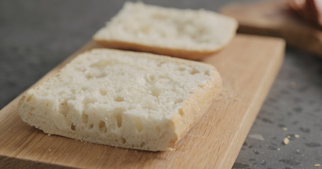 sliced ciabatta on oak board