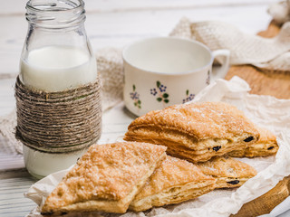 Fresh, fragrant homemade pastries. Close-up, side view. Tasty and healthy eating concept

