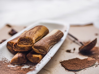 Fresh, fragrant homemade pastries. Close-up, side view. Tasty and healthy eating concept