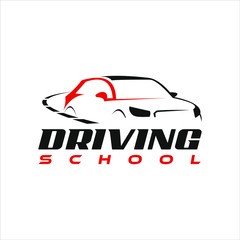 Driving School Logo Design with Modern Car Silhouette Vector Automotive Template
