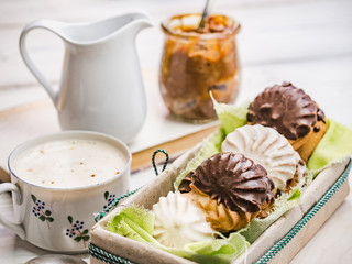 Fresh, fragrant homemade pastries. Close-up, side view. Tasty and healthy eating concept
