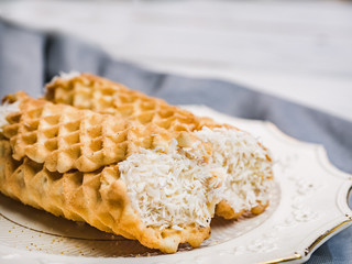 Fresh, fragrant homemade pastries. Close-up, side view. Tasty and healthy eating concept