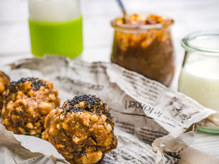 Fresh, fragrant homemade pastries. Close-up, side view. Tasty and healthy eating concept