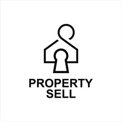 Fototapeta premium Property logo simple playful modern line art home, tag and keyhole vector real estate design template