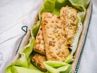 Fresh, fragrant homemade pastries. Close-up, side view. Tasty and healthy eating concept