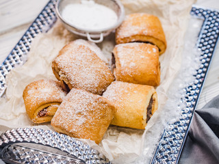 Fresh, fragrant homemade pastries. Close-up, side view. Tasty and healthy eating concept