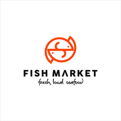 fish logo simple modern line art silhouette vector. Seafood culinary design template. Food market icon design idea