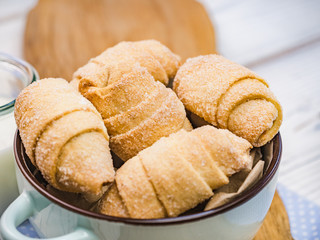 Fresh, fragrant homemade pastries. Close-up, side view. Tasty and healthy eating concept