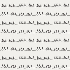 Gender Neutral Minimalist Print. Hand Lettering Continuous Stripes featuring the text Blah. Black and white sweet previous simple doodle seamless repeat vector pattern.