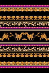 Baroque seamless pattern with chains and horn of plenty. Vector greek patch for print, fabric, scarf