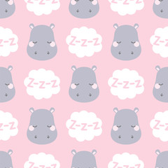 Obraz premium Cute sleepy hippo pattern