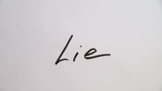 Hand writing Lie on white paper