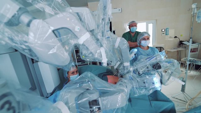 Modern surgical system. Medical robot. Minimally invasive robotic surgery.