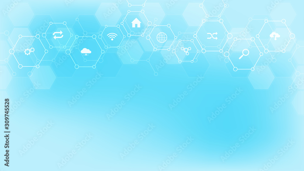 Poster technology background with flat icons and symbols. concept and idea for internet of things, communic
