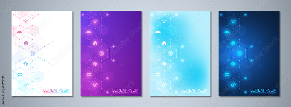 Poster set of template brochure or cover book, page layout, flyer design with technological background and 