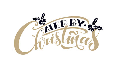 Obraz premium Merry Christmas and Happy new Year - cute hand drawn doodle lettering postcard - pattern background template. Winter holidays banner