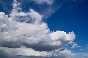 Naklejka na ściany i meble Dramatic blue sky with white clouds