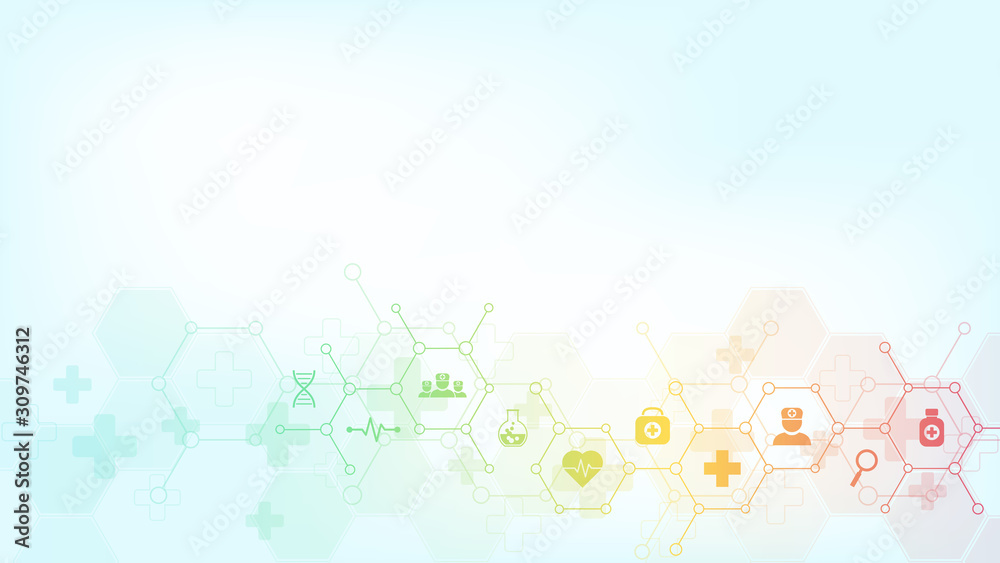 Wall mural abstract medical background with flat icons and symbols. template design with concept and idea for h
