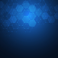 Abstract technology or medical background with hexagons shape pattern. Concepts and ideas for healthcare technology, innovation medicine, health, science and research.