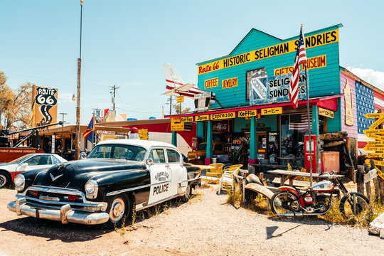 SELIGMAN. Usa. 26th august, 2017: famous Seligman town crossed by route 66