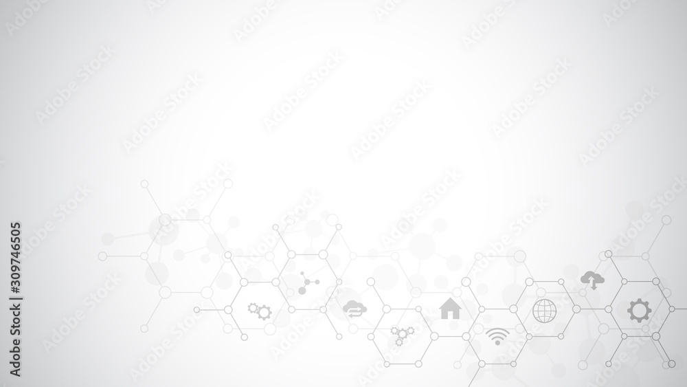 Poster technology background with flat icons and symbols. concept and idea for internet of things, communic