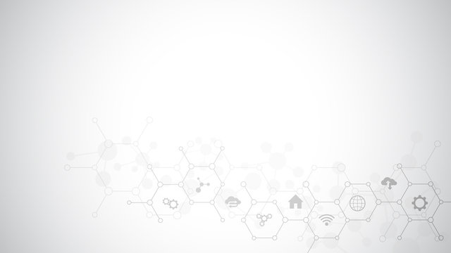 Technology background with flat icons and symbols. Concept and idea for internet of things, communication, network, innovation technology, system integration.