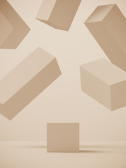 Minimal background for branding and packaging presentation. Beige color geometric podium. 3d rendering illustration.