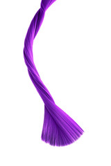Purple twisted hair on white background, isolated. Looks like animal tail. Carefully trimmed tips