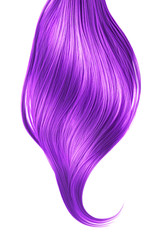 Purple shiny hair on white background, isolated. Long ponytail