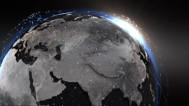 Internet connection by starlink satellites. Global network connection the world abstract 3D rendering satellites
