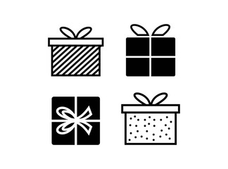 Set of Gift Icon in Black Style Isolated on White Background. Consist of Four Gift Icon Image. Suitable for Valentine, Christmas, Birthday, and more. Vector Illustration.