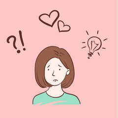  doodle sketch woman thinks making a choice. Simple illustration.