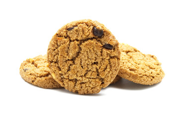 Biscuit with chocolate chip butter,Cashew nut and honey flavored. A stack of crunchy delicious sweet meal and useful cookie. Isolated on white background.