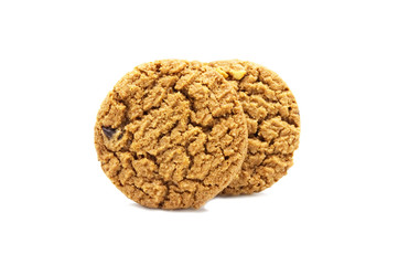 Biscuit with chocolate chip butter,Cashew nut and honey flavored. A stack of crunchy delicious sweet meal and useful cookie. Isolated on white background.