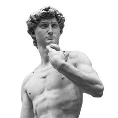 Statue of a famous statue by Michelangelo - David from Florence, isolated on white - obrazy, fototapety, plakaty
