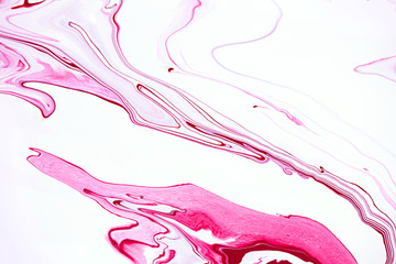 Bright pink marbling raster background. Liquid colorful waves minimalistic trendy illustration. Rose red and white abstract fluid art. Acrylic and oil paint flow creative contemporary backdrop.