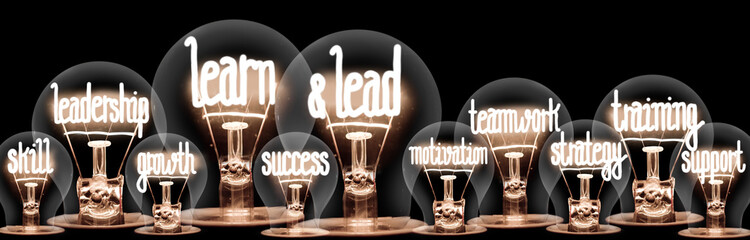 Light Bulbs with Learn & Lead Concept