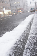 Snow covered sidewalk in Sapporo city