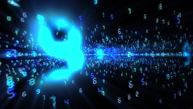 Abstract numbers animation in blue. Digital fly binary code background loop. Data binary code network
