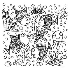 Set of doodle sea animals.
