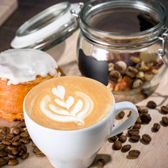 a Cup of coffee in the bakery with desserts