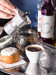 a Cup of coffee in the bakery with desserts